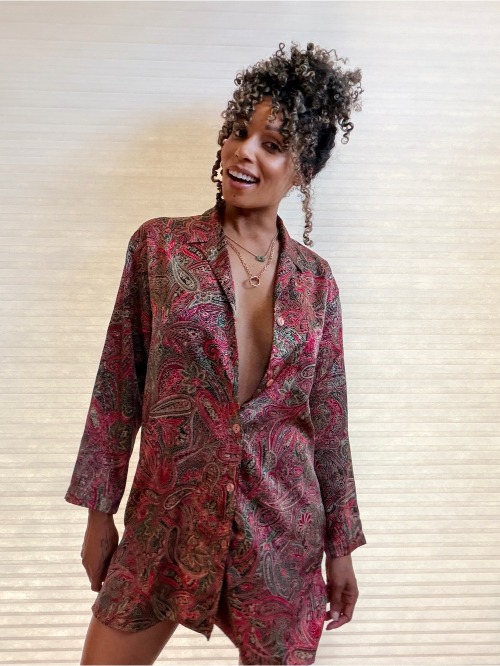 Victoria’s Secret Paisley Satin Button-Up Night Gown